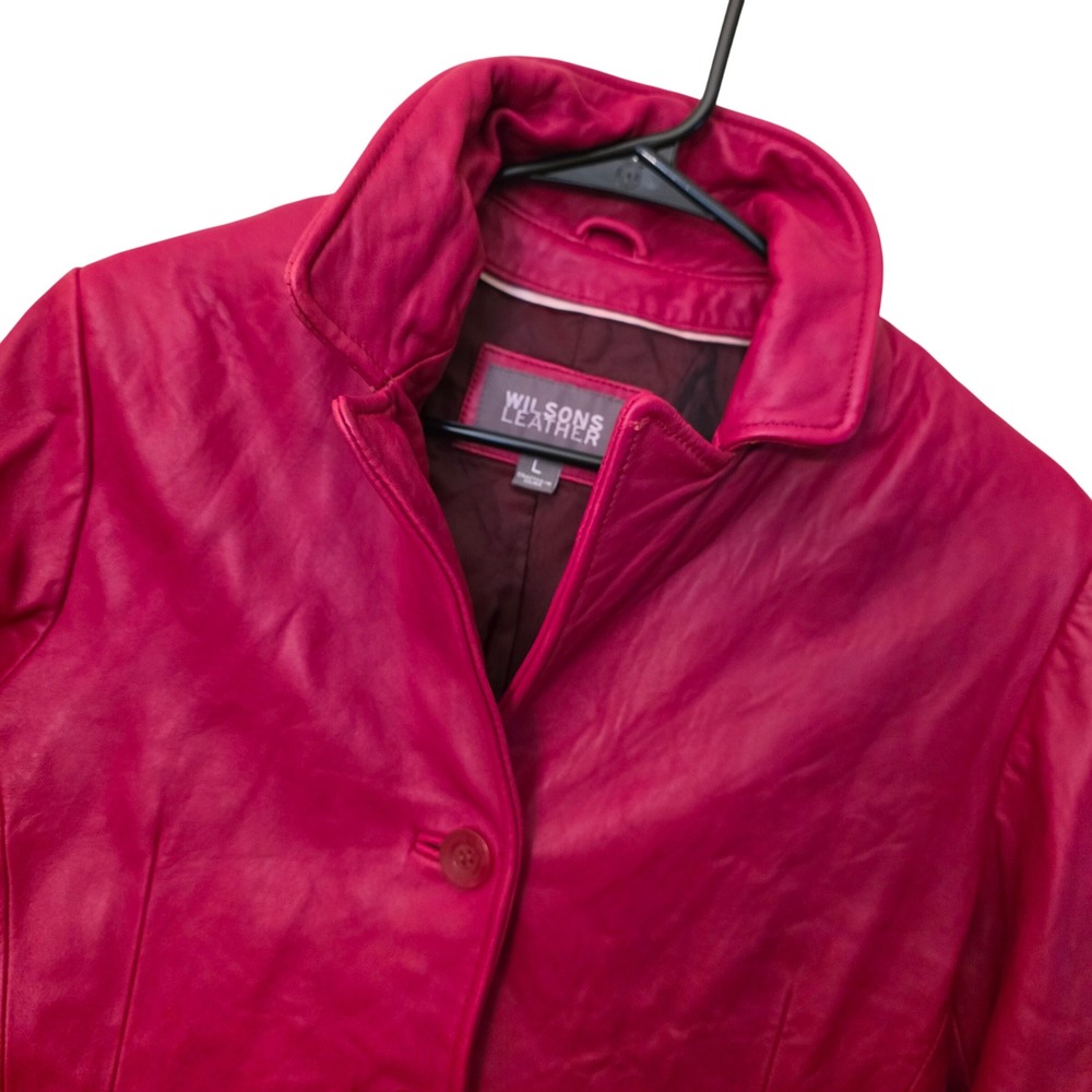 Wilsons Leather‎ Red Chili Pepper Button Front Jacket Stand Collar Blazer Large